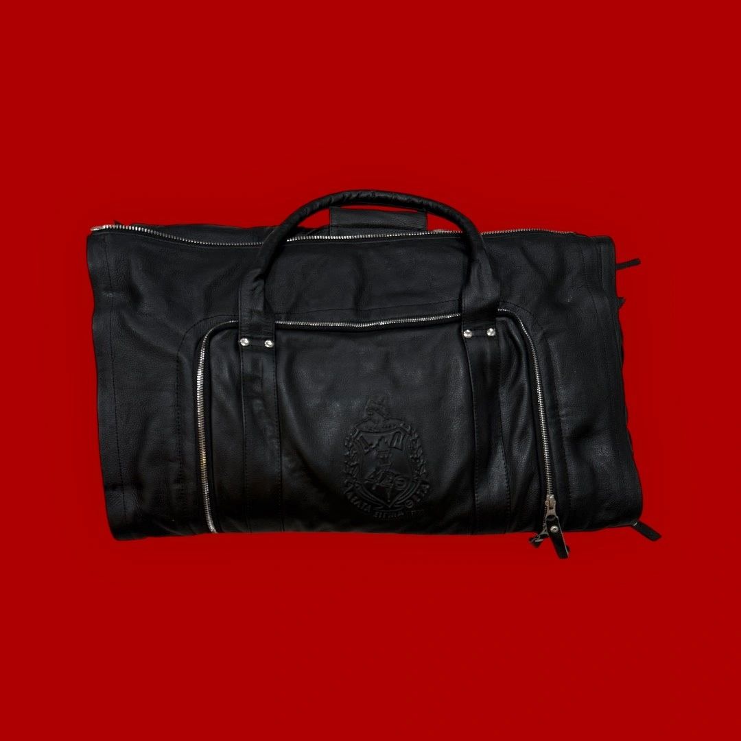 Black Leather Convertible Duffel/Garment Trolley Bag