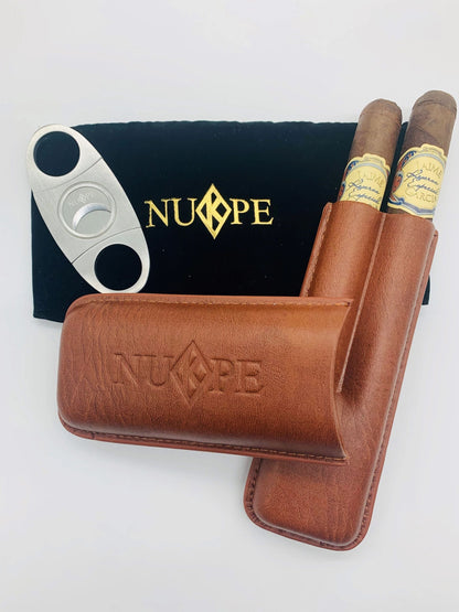 LEATHER CIGAR HOLDER WITH CUTTER (HOLDS 2 CIGARS)