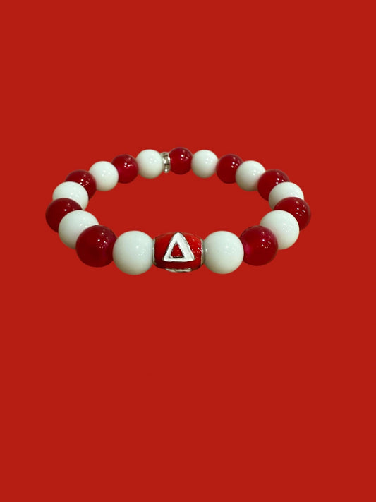 Delta White and Red Solid Bead Bracelet