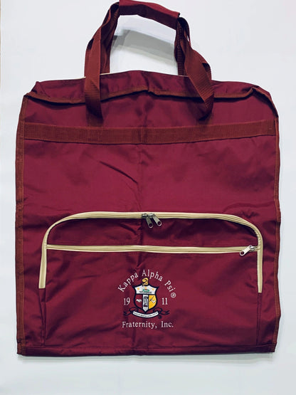 Crimson garment bag with cream trim